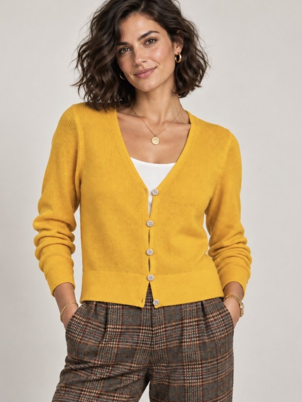 J. Crew 100% Cashmere Cropped Cardigan Sweater Golden Yellow Preppy Women's Sz M